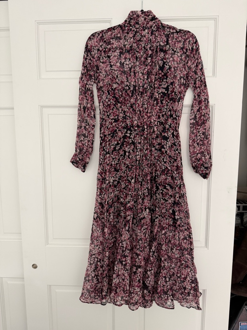 Intermix sheer overlay and slip Floral Pink Long-Sleeve Midi Dress